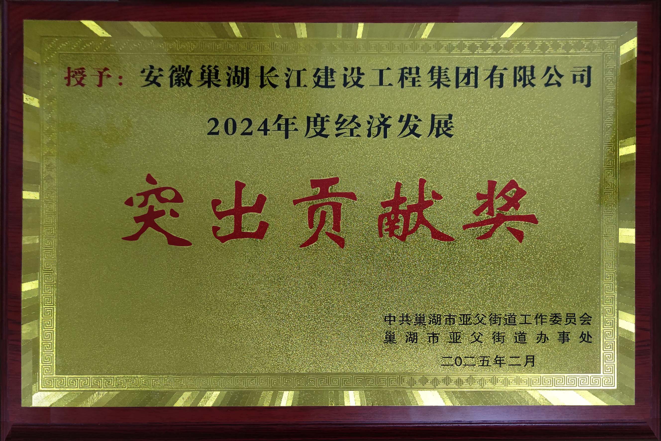 熱烈慶祝巢湖長江建設榮獲巢湖市亞父街道2024年度經濟發展突出貢獻獎